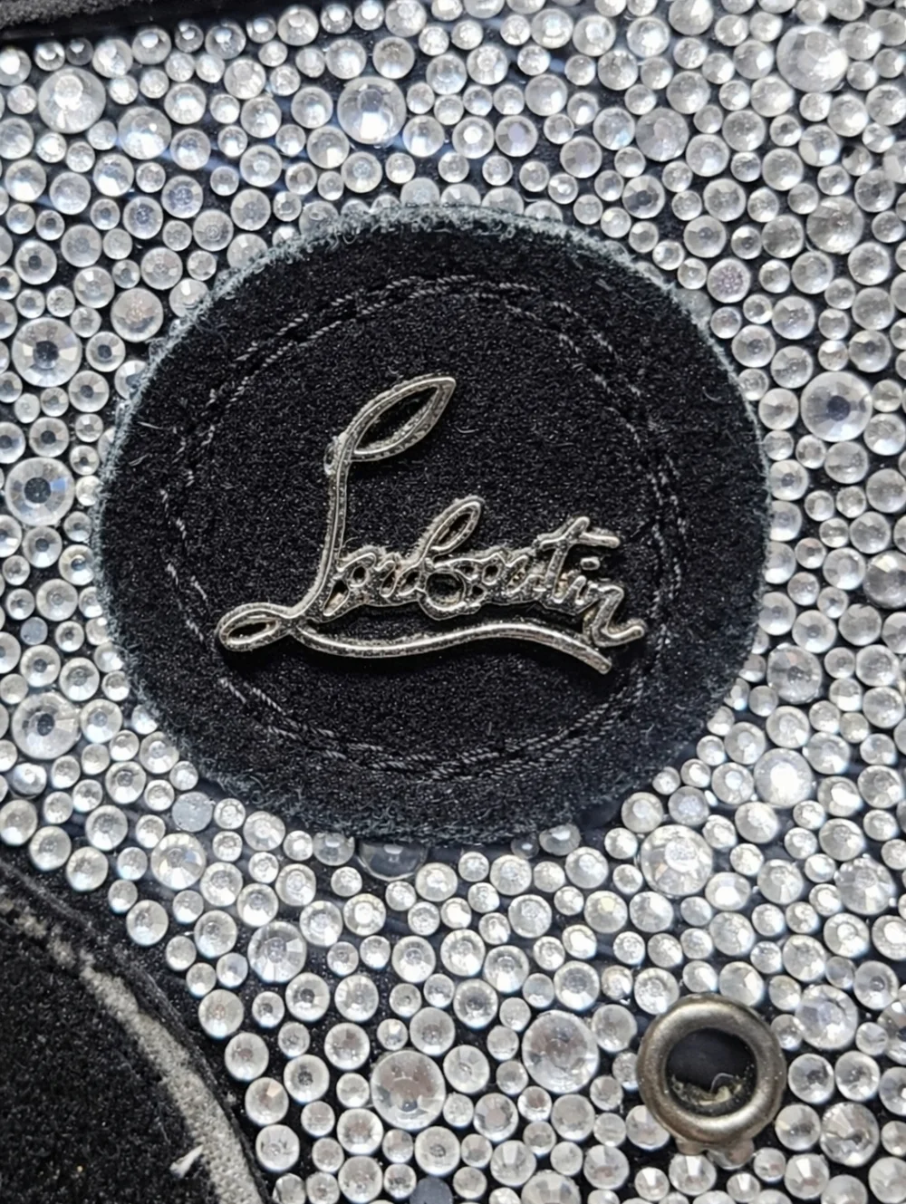 CHRISTIAN LOUBOUTIN | Crystal High-Top Sneakers in Silver and Black EU 44 AS-IS